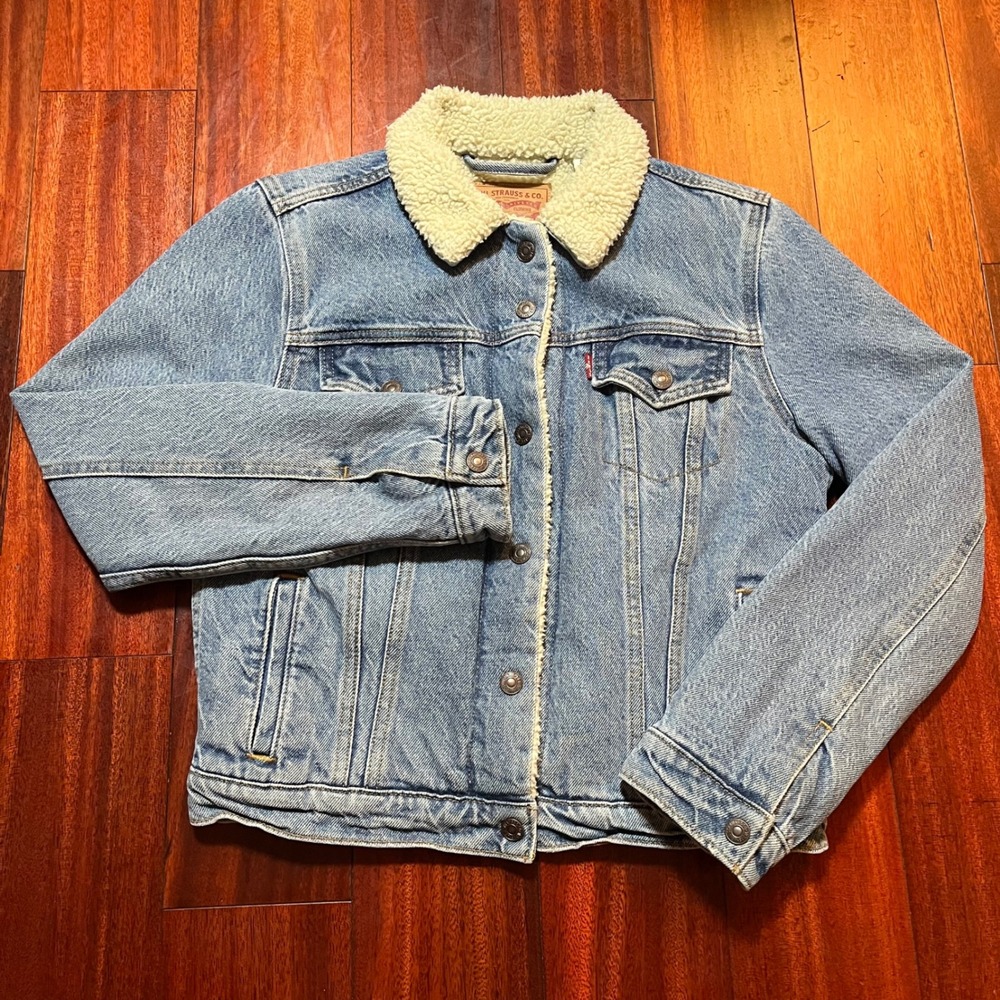 Levis Sherpa Lined Denim Trucker Jacket Womens S Casual Blue 36136-0000